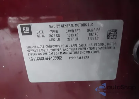 2015 Chevrolet Malibu 1Lt z USA, uszkodzony, nr VIN 1G11C5SL9FF105862